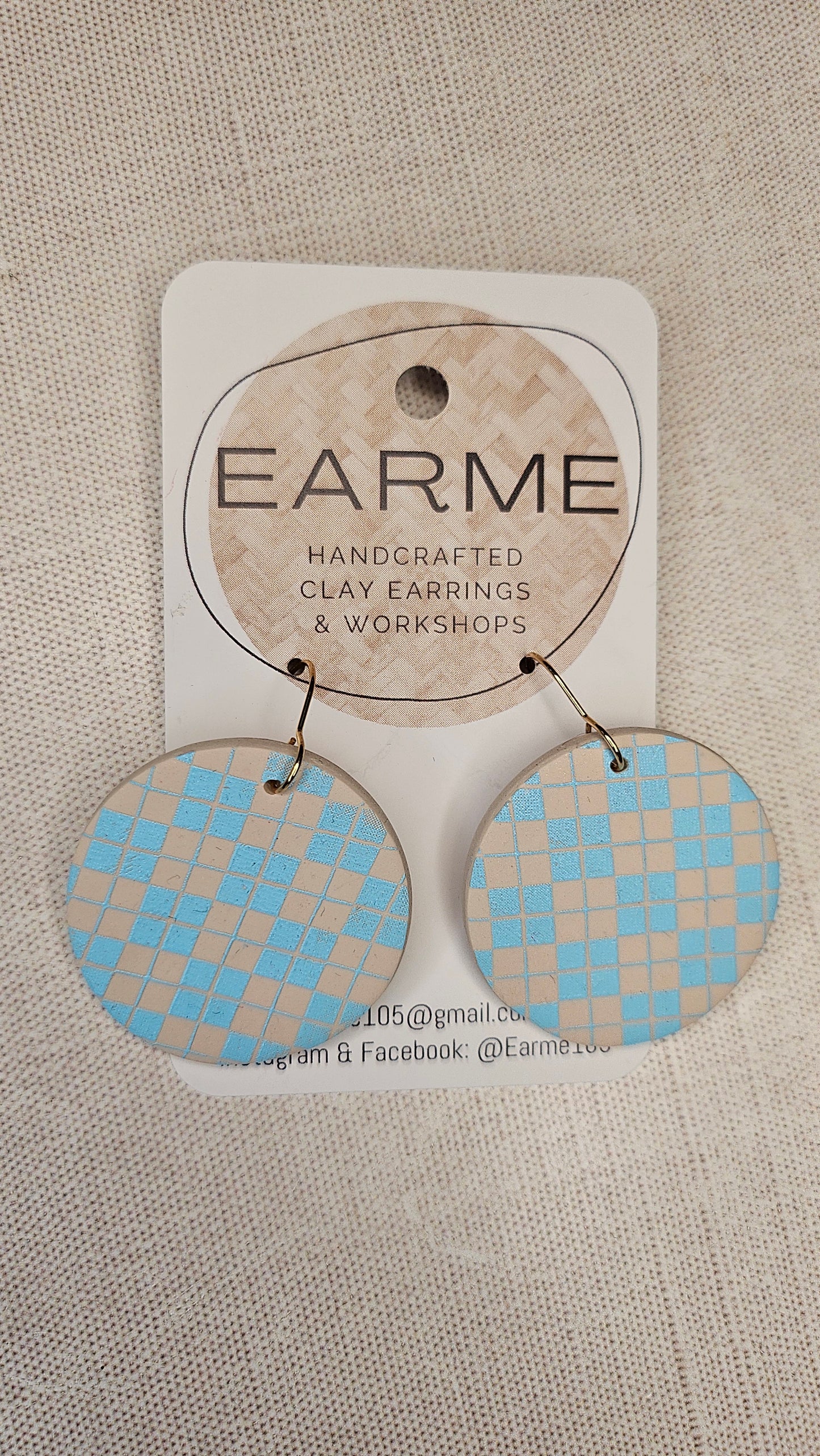 Earme Blue Check Earring BNWT
