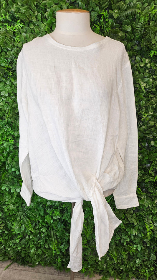 Staple + Cloth White Linen Tie Top (12-14)