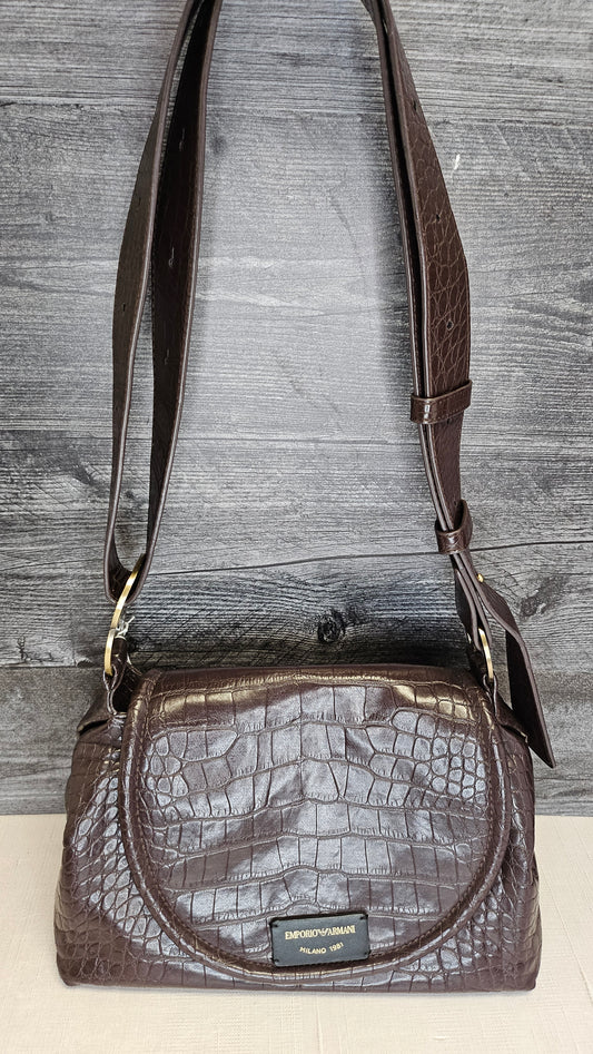 Emporio Armani Brown Croc Leather Shoulder Bag 20x28x12cm