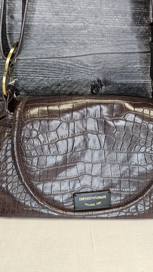 Emporio Armani Brown Croc Leather Shoulder Bag 20x28x12cm