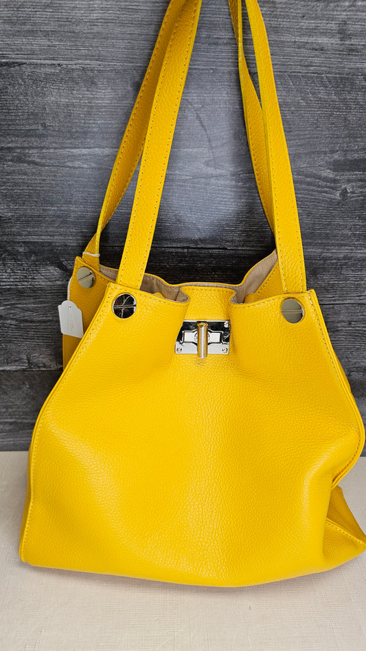 La Lupa Yellow Leather Tote 35x35x17cm