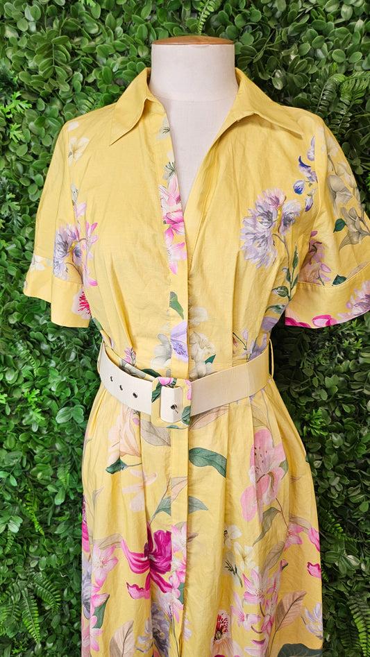 Zara Yellow Floral Shirt Dress BNWT (8)