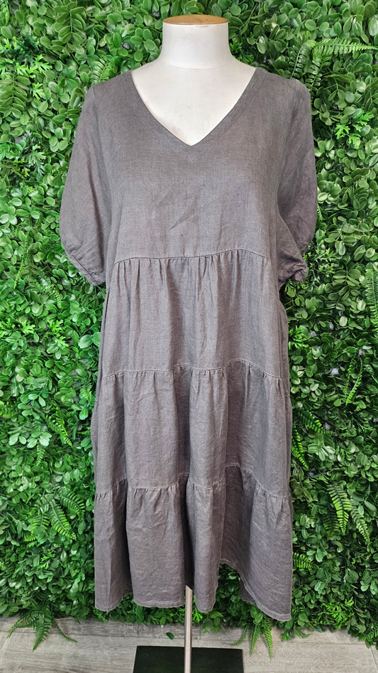Tirelli Grey Linen Tier Dress (14)