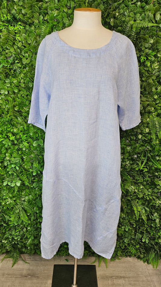 Naturals by O&J Blue Linen Dress (14-16)