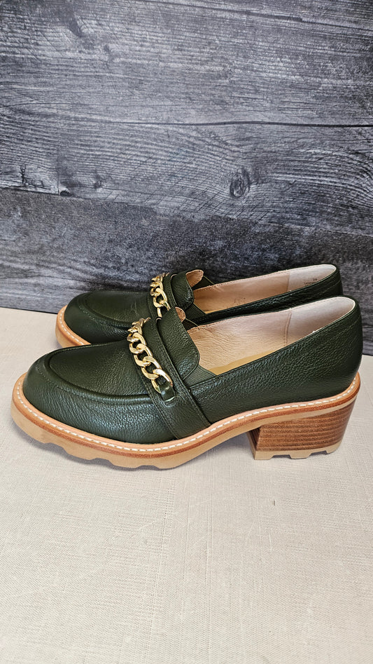 Isabella Anselmi Hunter Green Leather Loafer NEW (39)