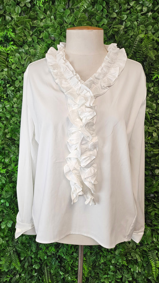 Jacqui Fernandes White Ruffle Neck Top (14)