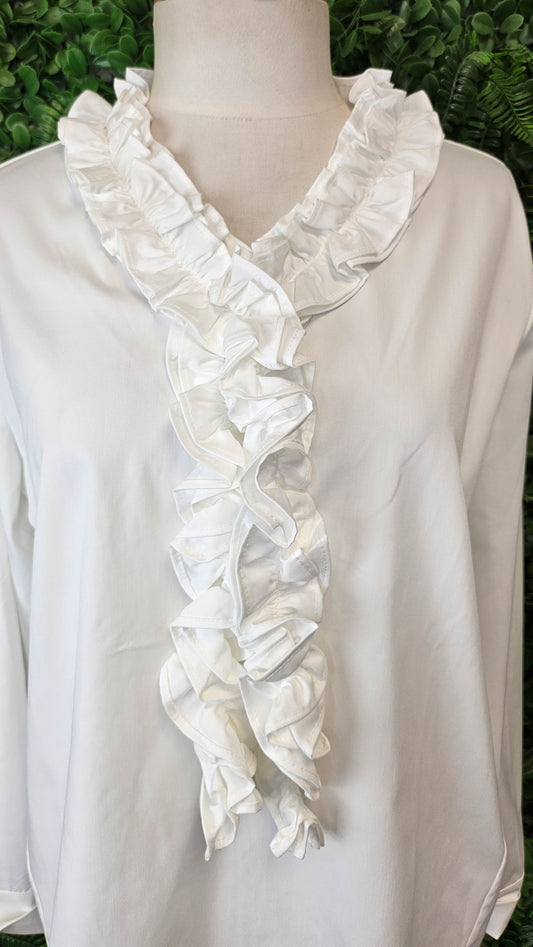 Jacqui Fernandes White Ruffle Neck Top (14)
