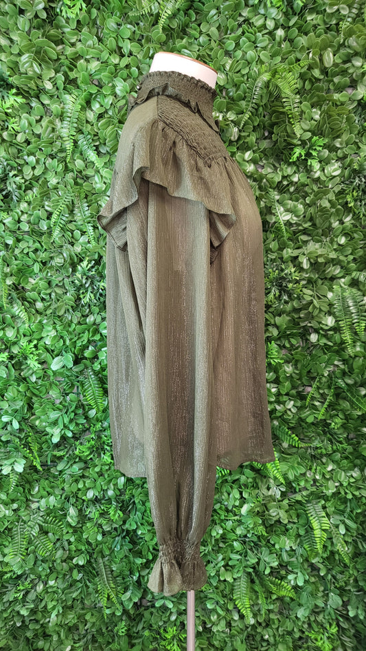 Drama The Label Olive Shot Shirred Blouse (10)