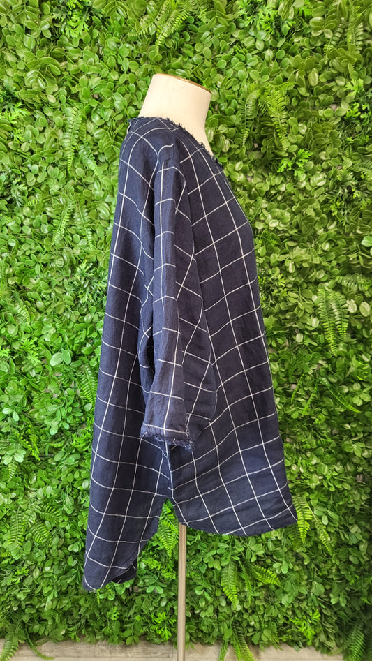 Rogue Linen Navy Check Linen Check Top (18-20)