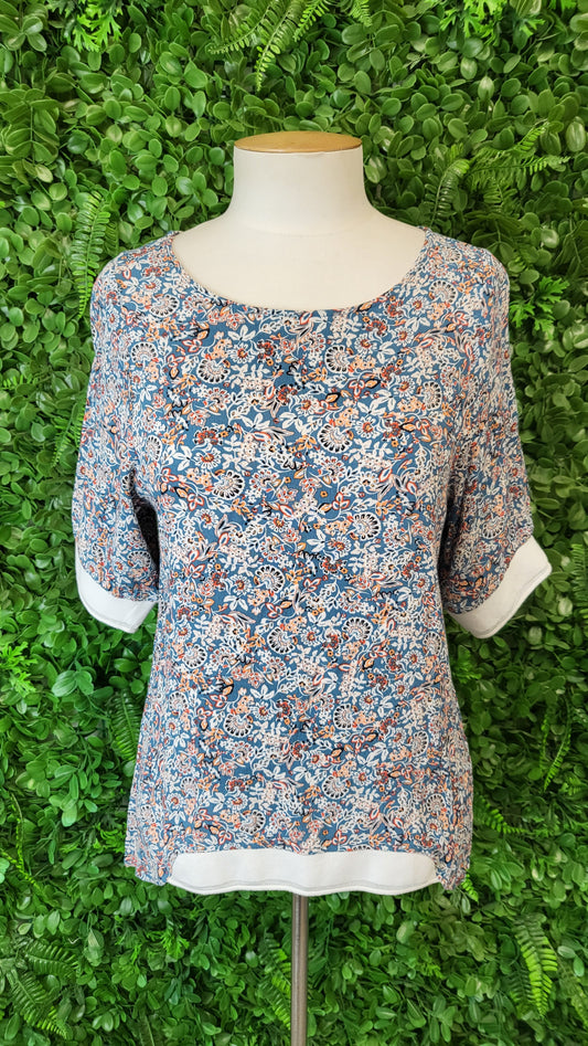 Zafina Teal Blue Print Top (8)