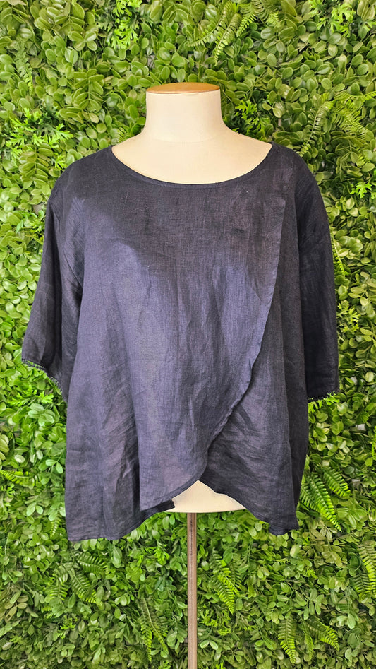 Isle of Mine Navy Linen Top (10-12)