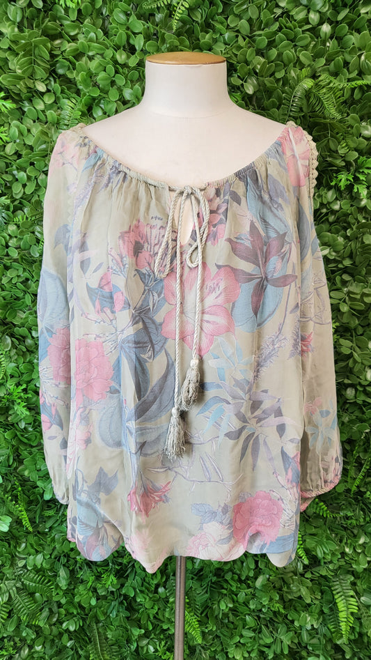 Made In Italy Green Floral Silk Top (14)