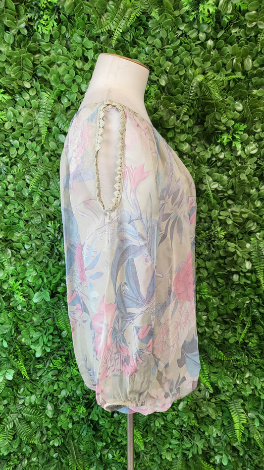 Made In Italy Green Floral Silk Top (14)
