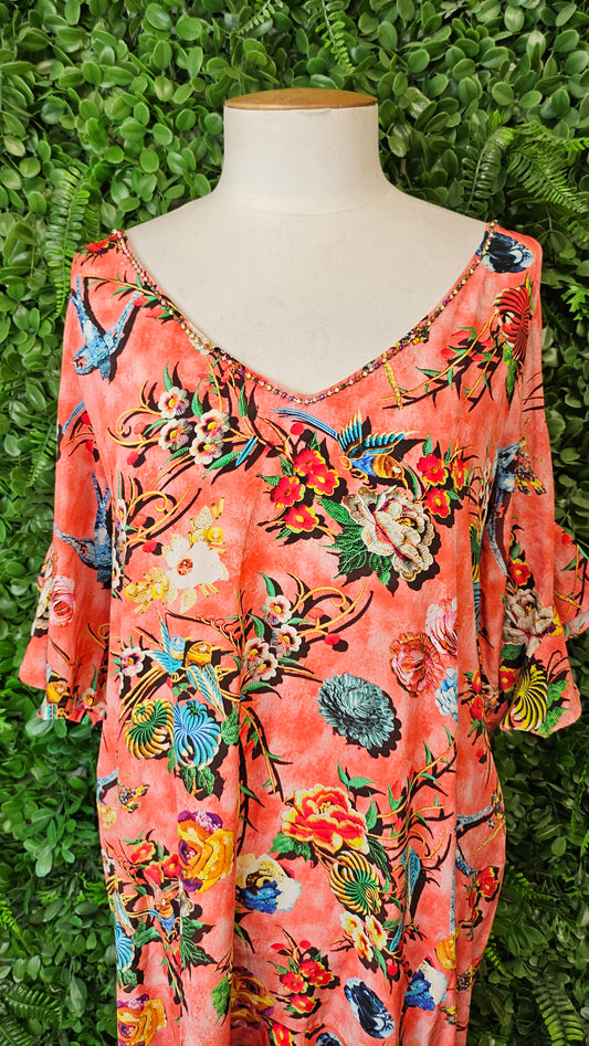 Trelise Cooper Peach Floral Get Rich Or Tie Trying Dress (10)