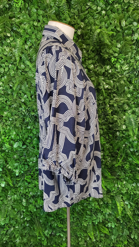 Betty Basics Navy/Taupe Geo Print Shirt (14)