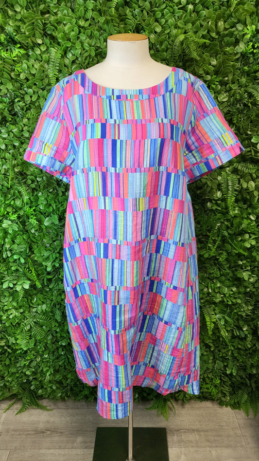 Blue Illusion Print Linen Shift Dress (18)
