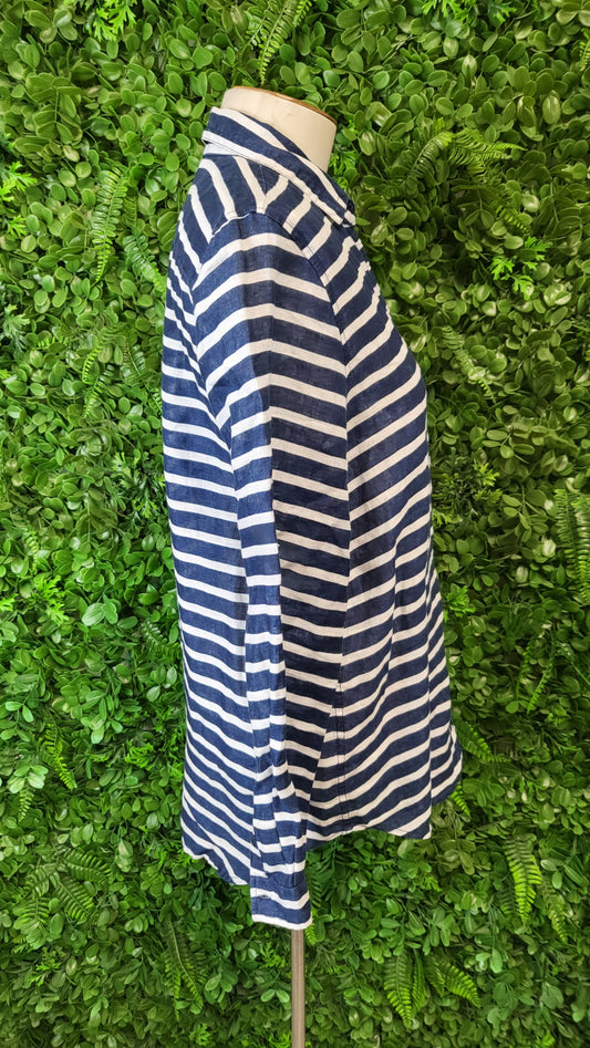 Trenery Navy/White Linen Shirt (10)