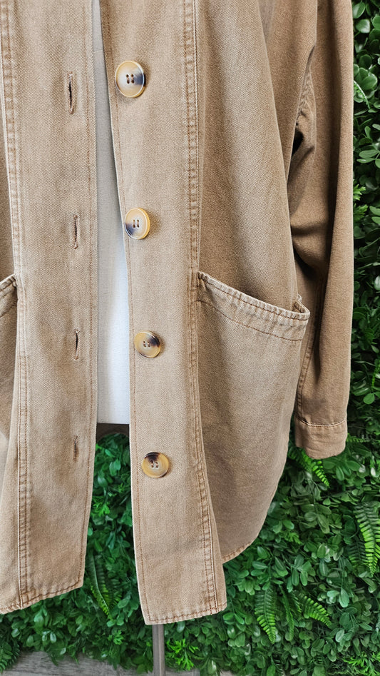Eb & Ive Tan Shacket Top (12-14)
