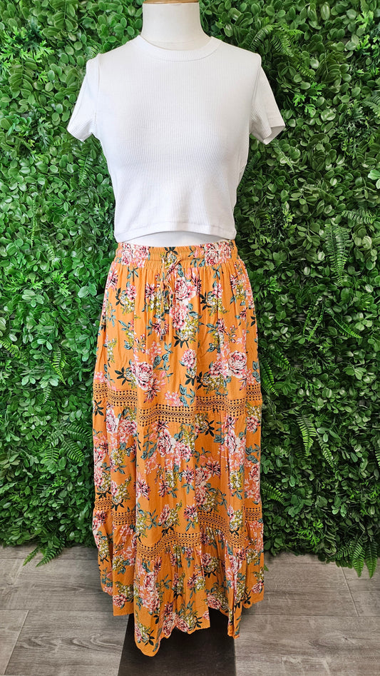 New U Collection Mustard Print Boho Skirt (16)
