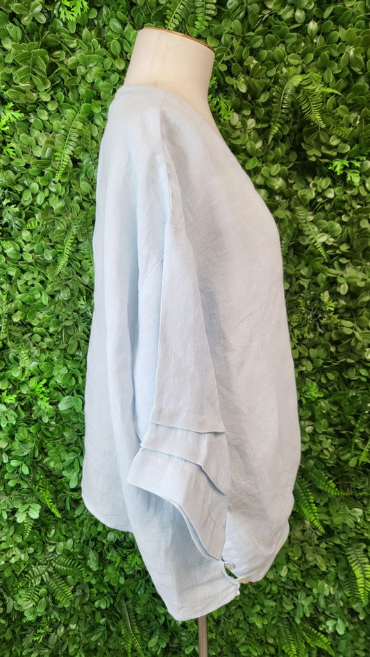 Smile Clothing Blue Linen Top (OSFM)
