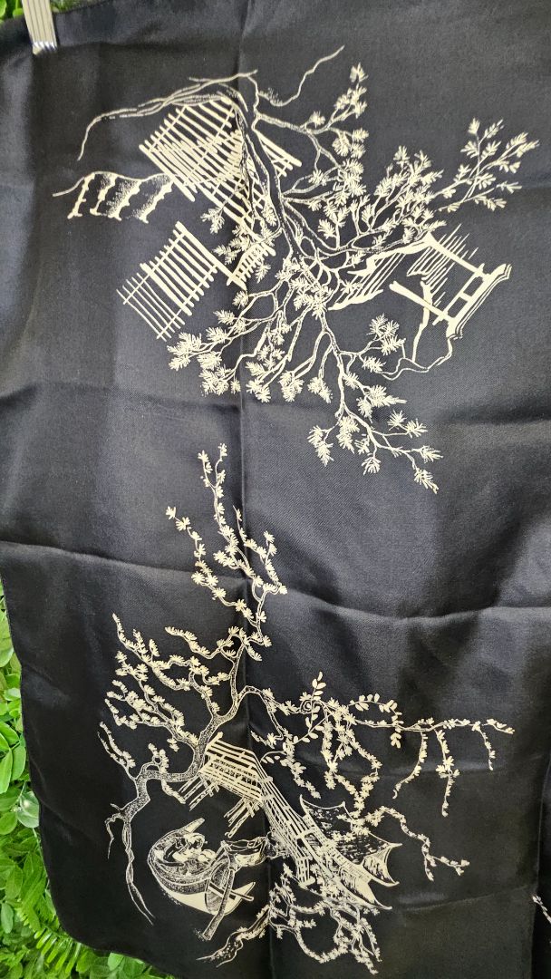 Ink and cream Oriental print square