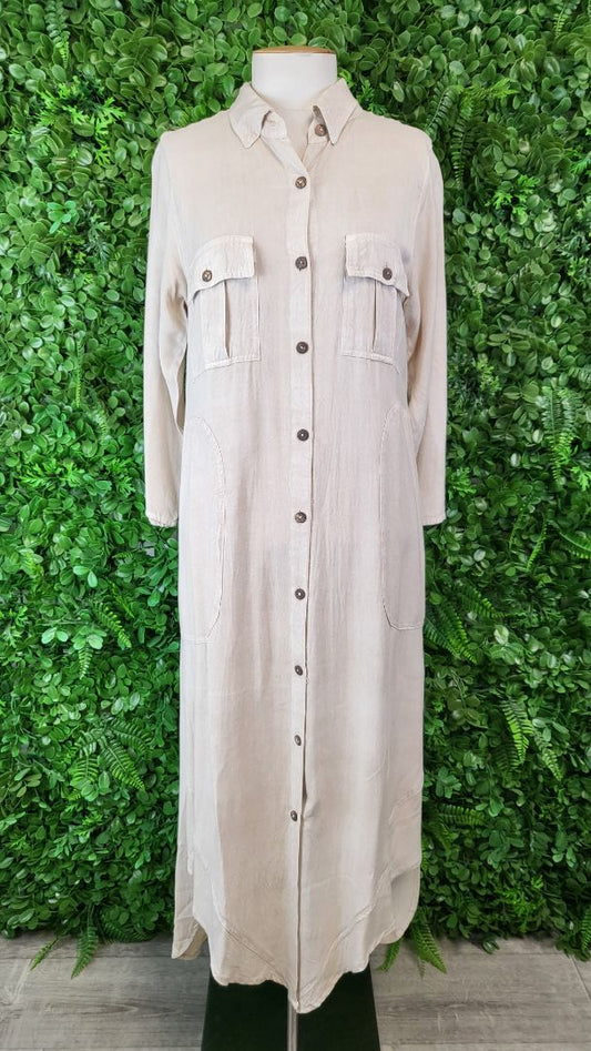 Wild Flower Washed Cream Shirt Dress (10)