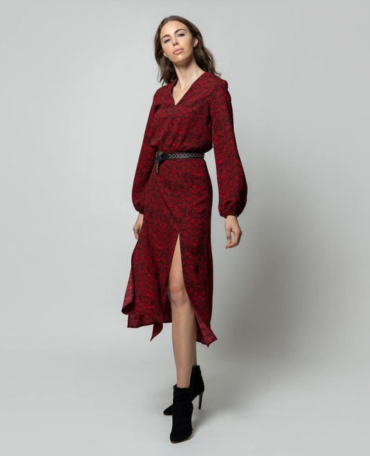 Storm Red Bird Print Dress (10)