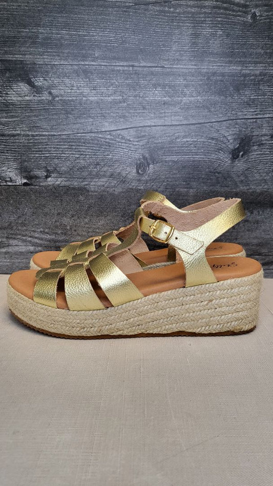 Shelly Shen Gold Espadrille Wedge (41)