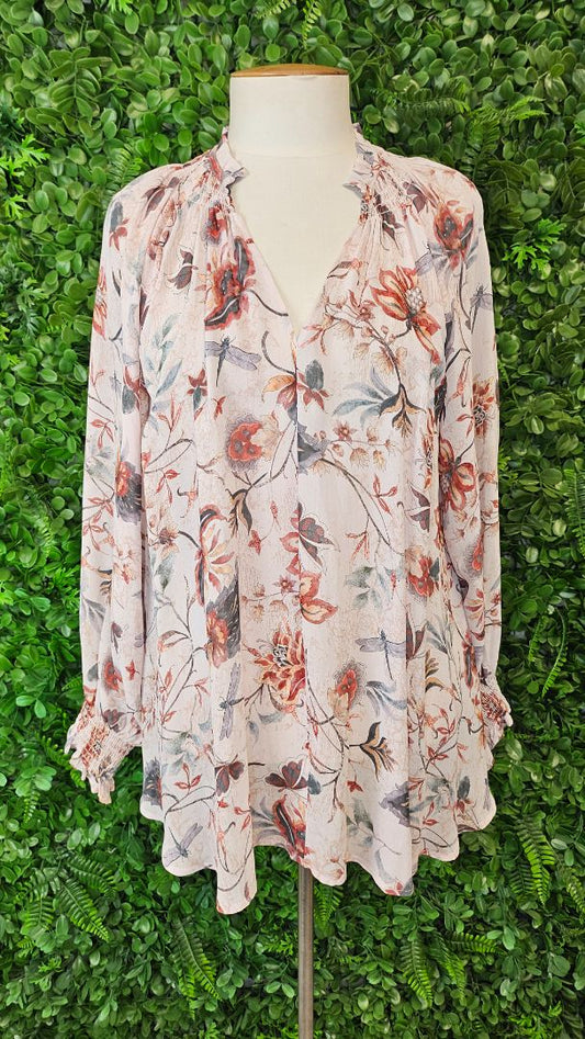 Blue Illusion Floral Floaty Blouse (12-14)