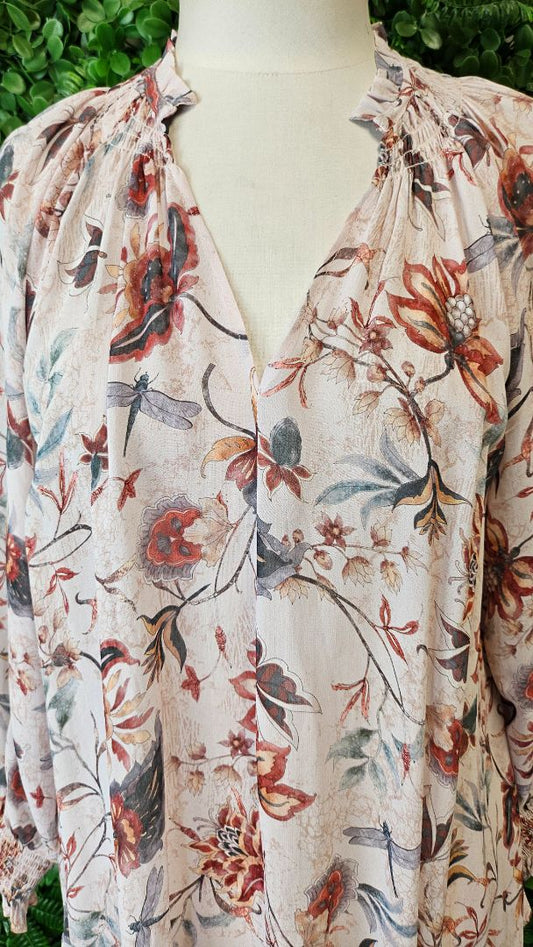 Blue Illusion Floral Floaty Blouse (12-14)