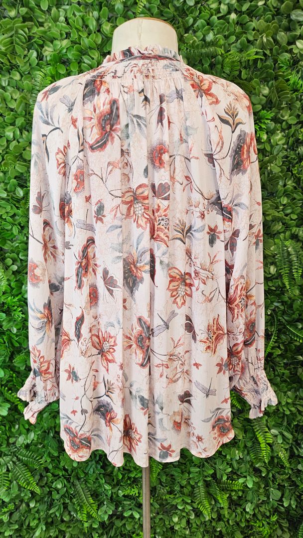 Blue Illusion Floral Floaty Blouse (12-14)
