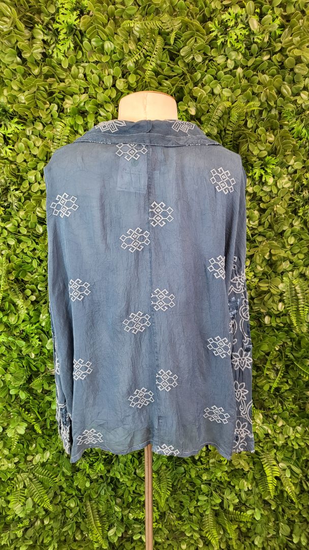 Johnny Was Blue Embroidered Top (10-12)