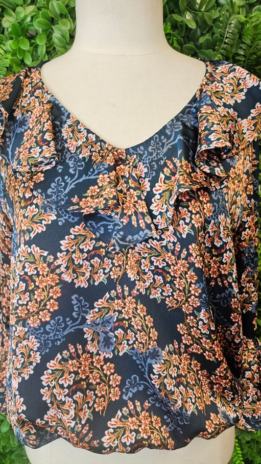 Repertoire Floral Ruffle Frill Top (8-10)