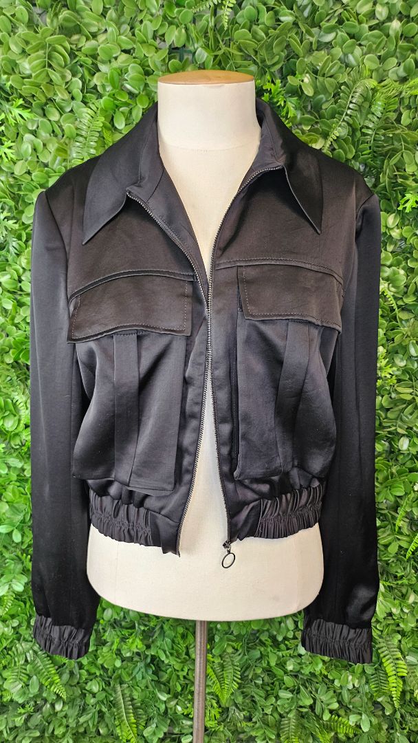 Cue Black Crop Bomber Jacket (12-14)