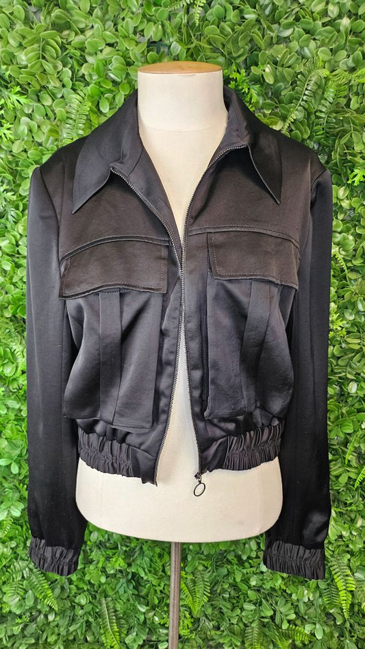 Cue Black Crop Bomber Jacket (12-14)