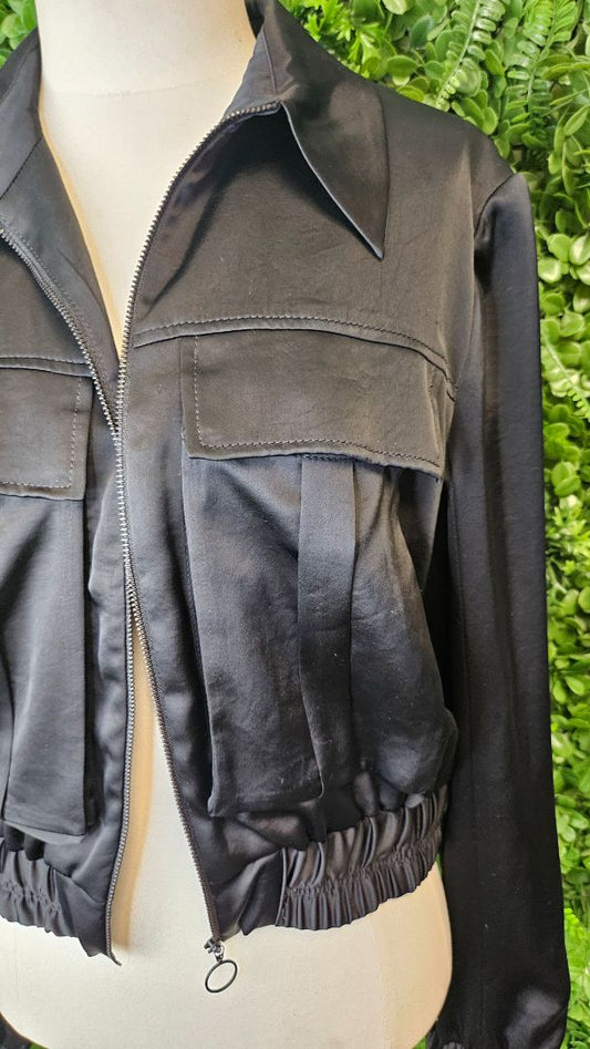 Cue Black Crop Bomber Jacket (12-14)