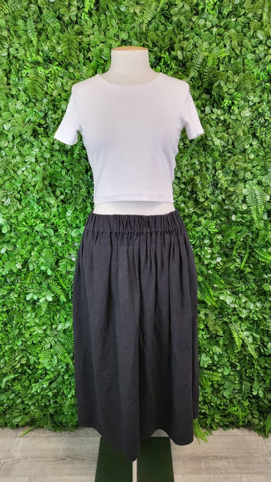 17 Blonde Black Linen Midi Skirt (16)