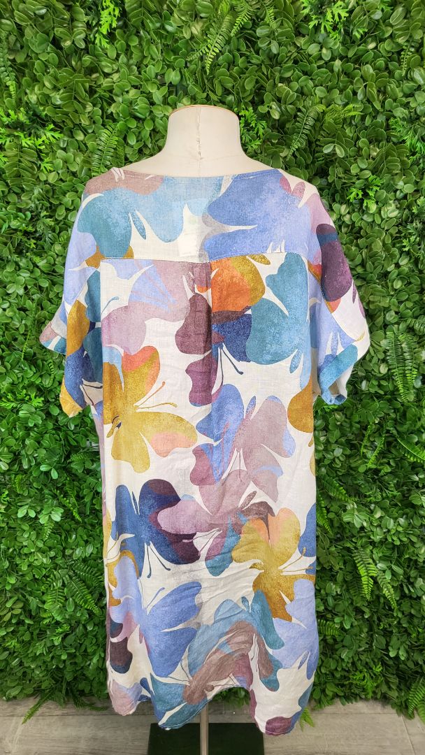 ES Italy Butterfly Print Linen Shift Dress (18)