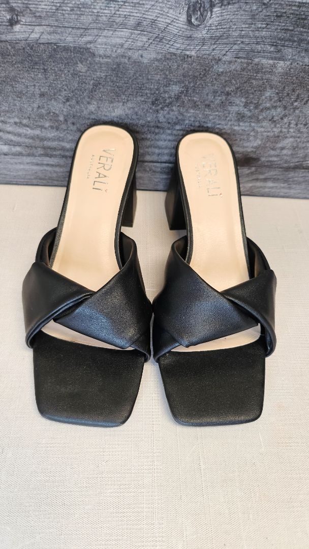 Verali Black Leather Slides (38)