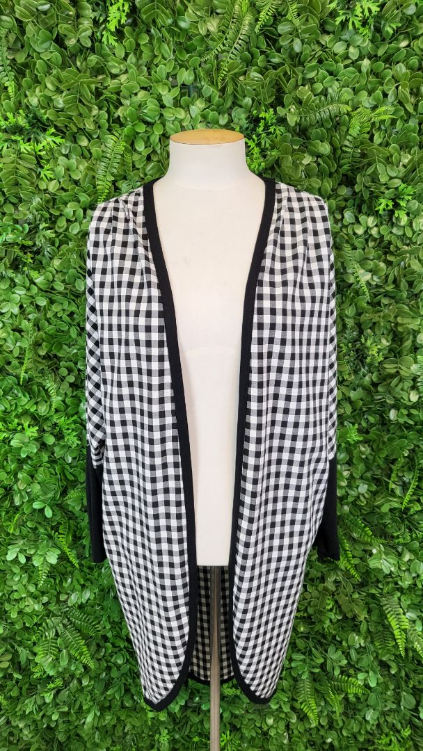 White Chalk Check Kimono Cardi (10-14)