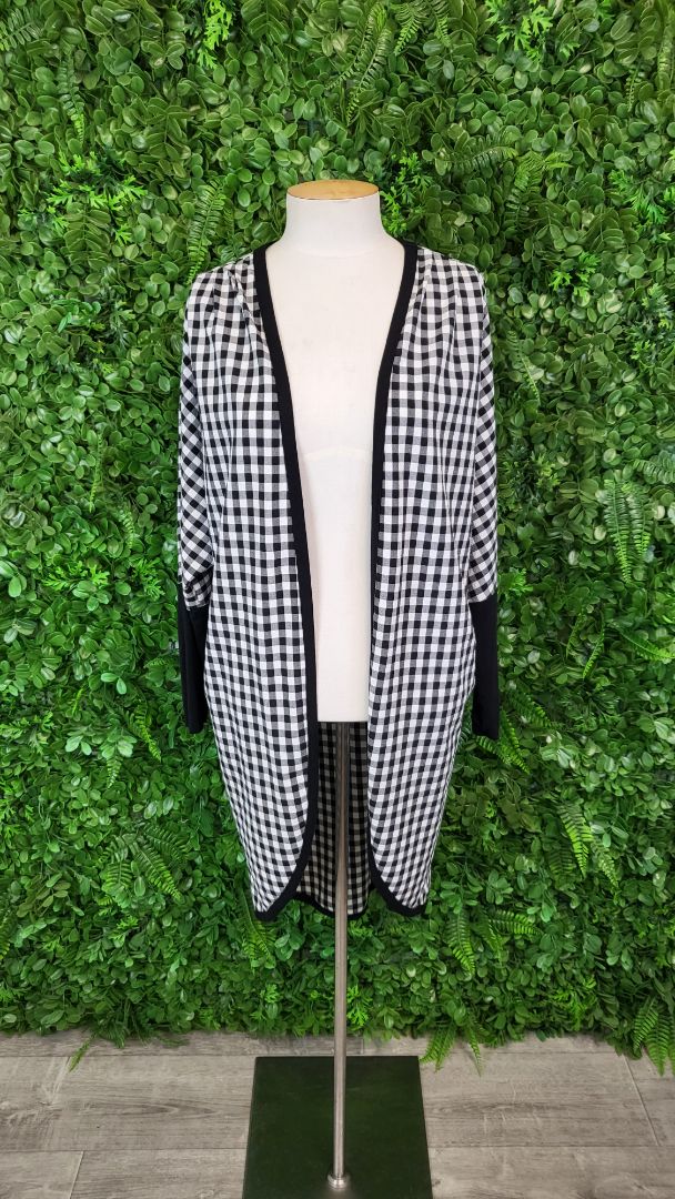 White Chalk Check Kimono Cardi (10-14)