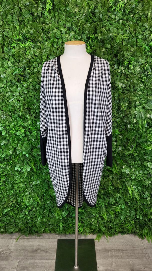 White Chalk Check Kimono Cardi (10-14)
