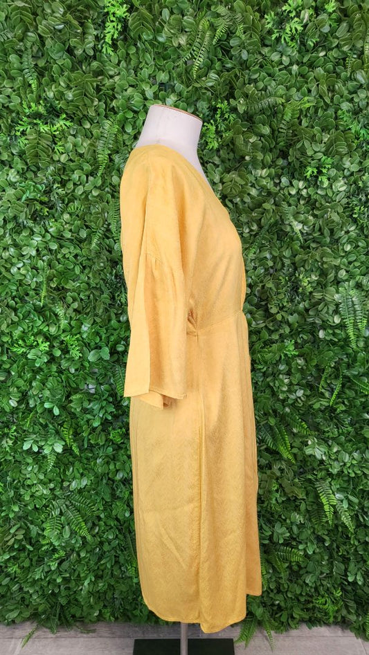 Tuesday Yellow Faux Wrap Dress (8)