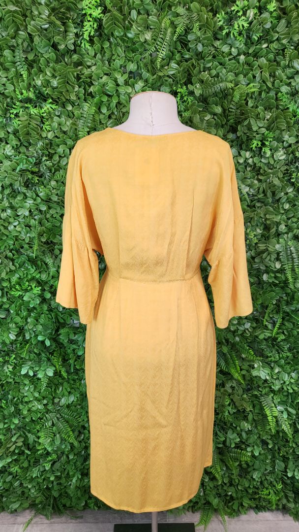 Tuesday Yellow Faux Wrap Dress (8)