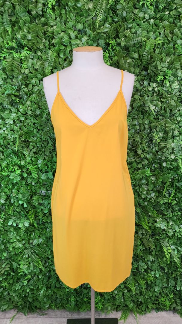 Tuesday Yellow Faux Wrap Dress (8)