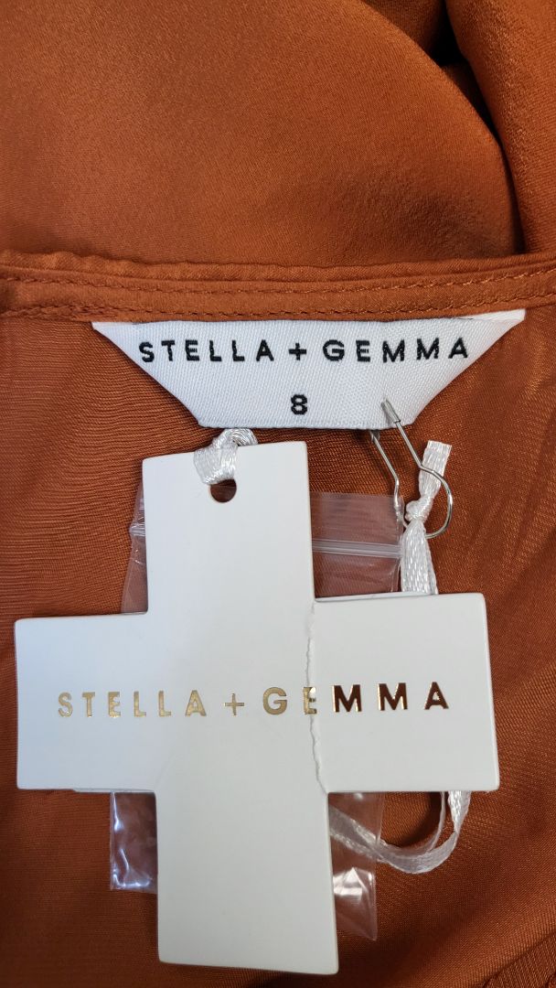 Stella+Gemma Rust Sateen Midi Dress BNWT (8-10)