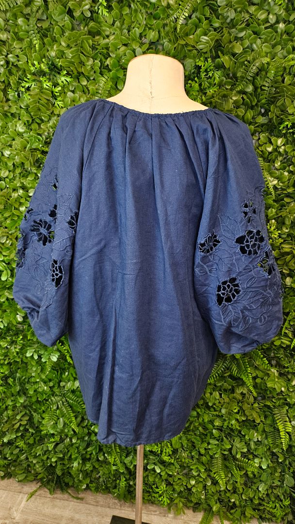 Fate+Becker Dark Blue Linen Blend Top (14)