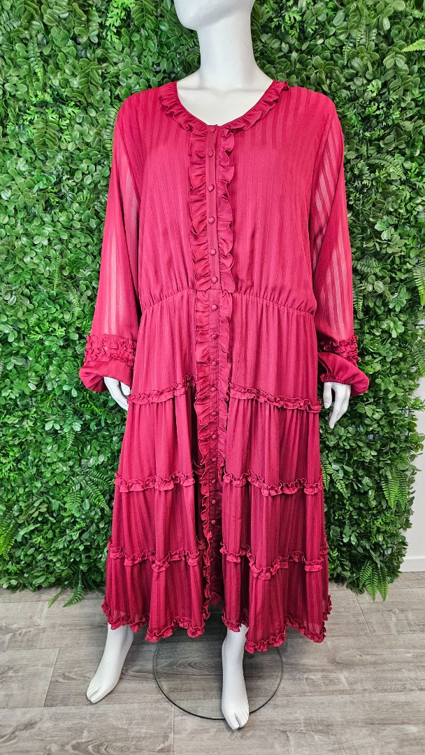 Stella Royal Burgundy Frill Front Dress (22)