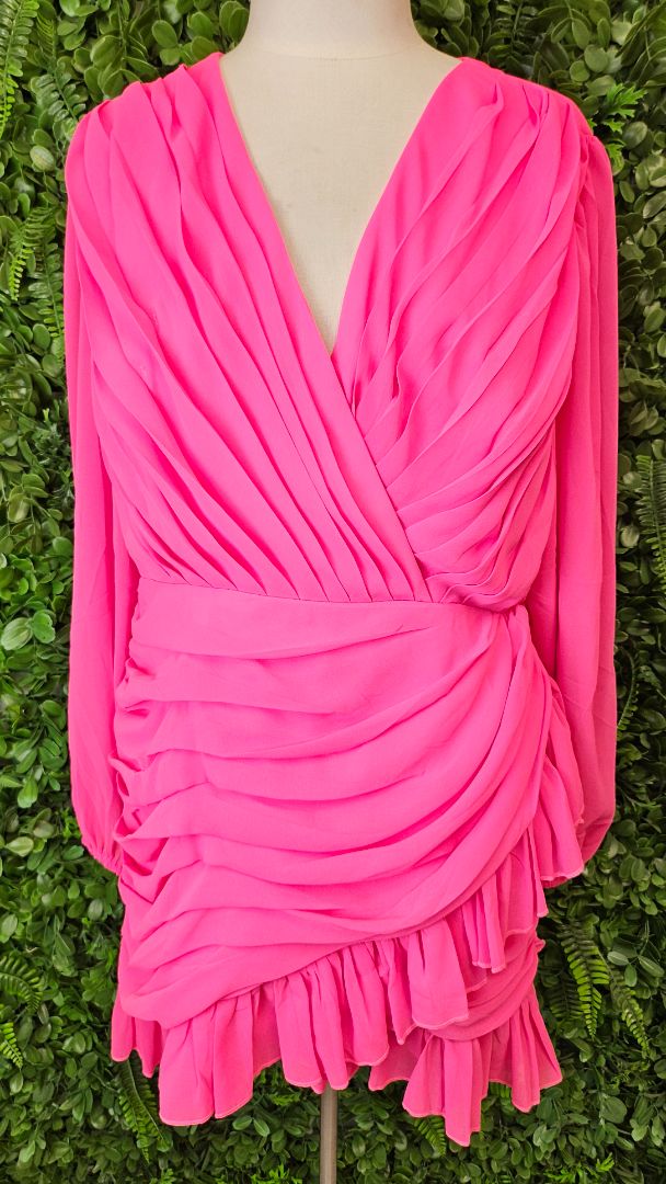 Showpo Fluro Pink Balloon Sleeve Mini Dress BNWT (16)