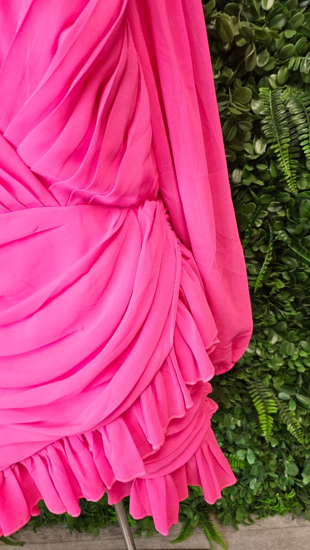 Showpo Fluro Pink Balloon Sleeve Mini Dress BNWT (16)